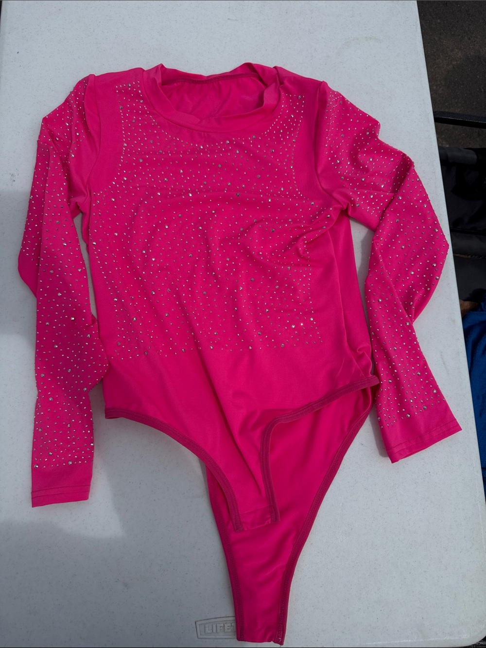 Girls' Hot Pink Long Sleeve Rhinestone One-Piece